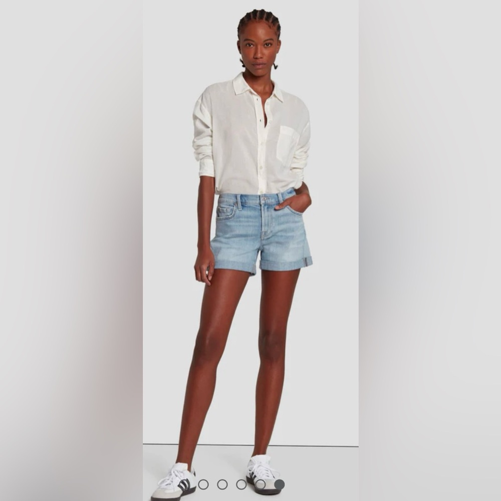 NWT 7 For ManKind Broken Twill Mid Roll Denim Shorts Coco Drive Size 26